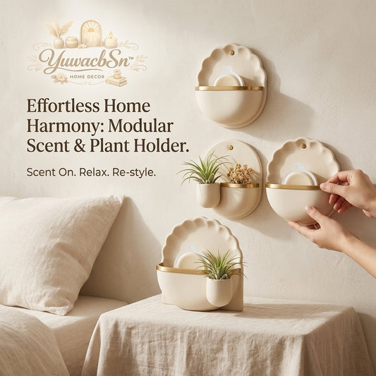 YuwacbSn™ Modular Wall Planter & Scent Holder | Ceramic-Style Air Plant Pocket, Boho Wall Decor, Tabletop Fragrance Diffuser Stand for Bedroom, Living Room & Office
